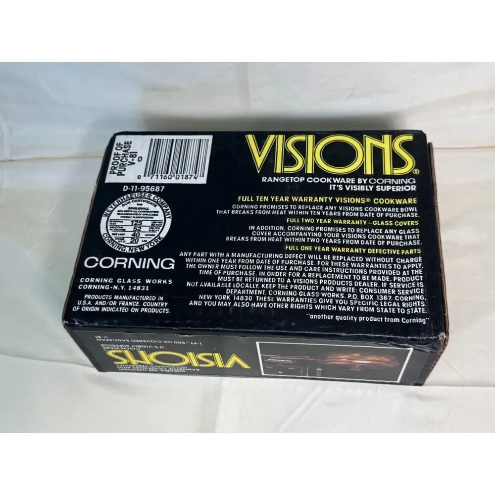 Visions by Corning 1-Pt / 500 mL Covered Saucepan V-81 Amber Glass Cookware NEW